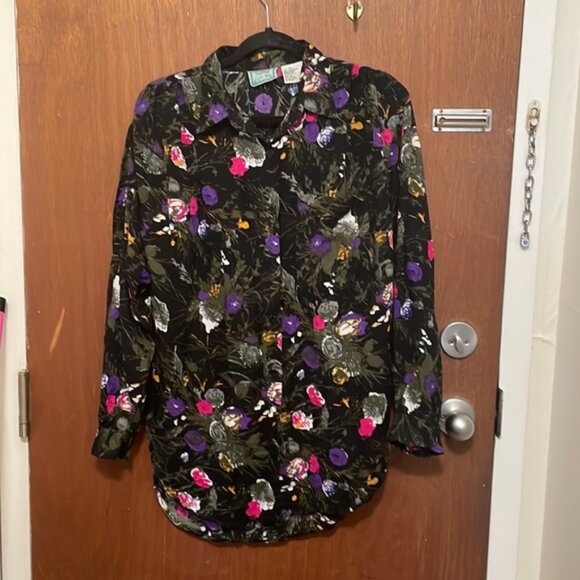 Ever Blue Tops - Vintage Ever Blue Floral Button Front Shirt